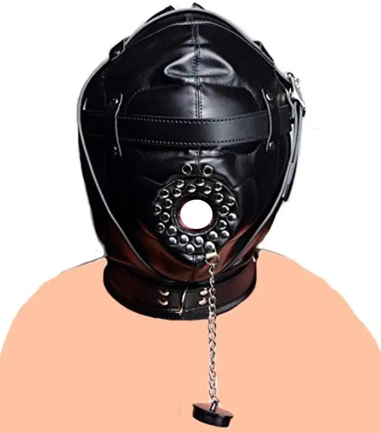 SM Leather Padded Hood Blindfold.Head Harness Mask Gag. BDSM Bondage .Sex Toys For Couples Accessories - buysextoyth