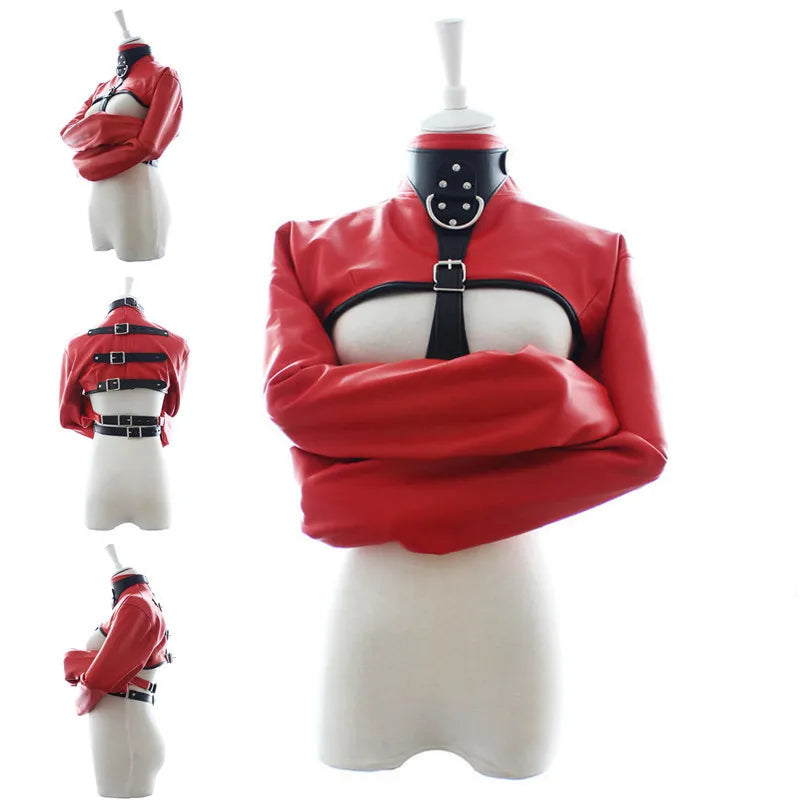 Synthetic Leather Straitjacket BDSM Adult Games Straight Jacket Adjustable Fetish Harness Body Bondage Sex Toy For Women and Men - buysextoyth