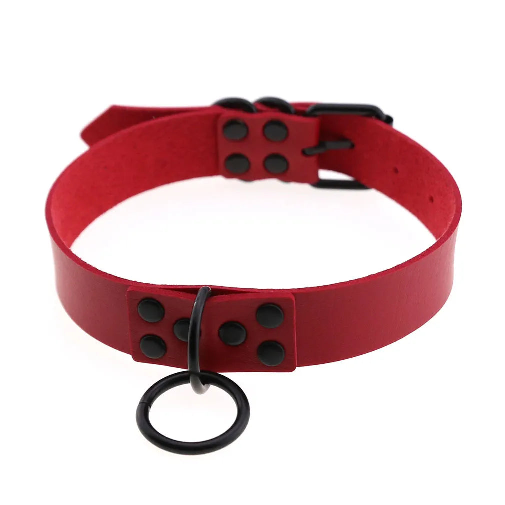BDSM Punk Black Metal Tassel Red Choker Necklace Sexy Spiked Neck Strap Clavicle Collar Men Necklaces Halloween Women - buysextoyth