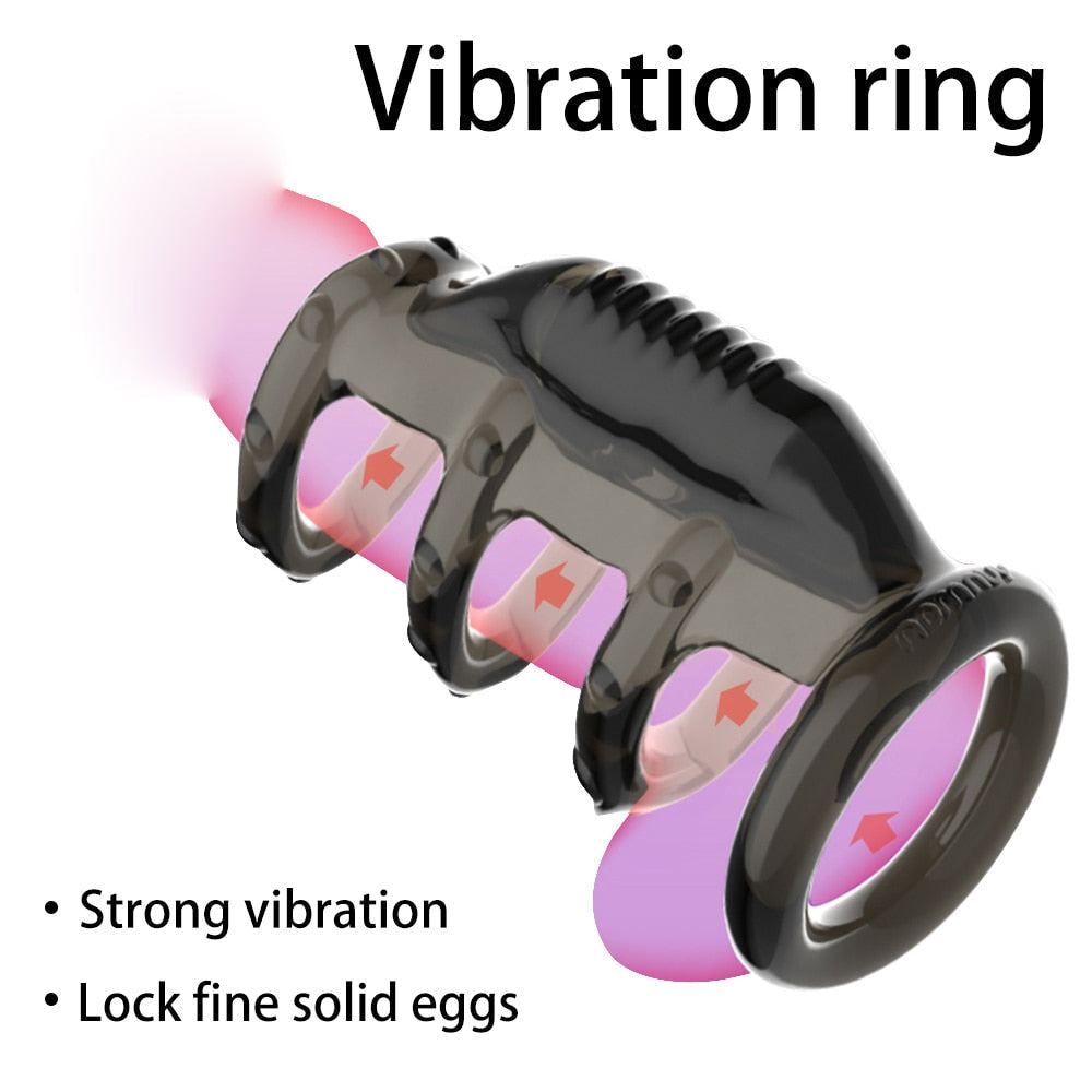 Dick Vibrating Penis Rings for Male Delay Ejaculation Men Sex Toys Silicon Penis Sleeve Ring Cock Ring Men Chastity Cage Device - buysextoyth