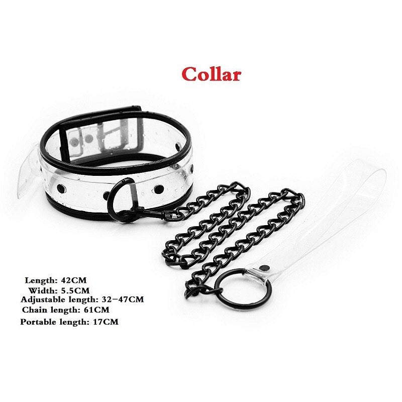 Adjustable Transparent PVC Handcuffs Ankle Cuffs Collar Neck Manacle BDSM Bondage Restraints Shackles Fetish Sex Toy for Couples - buysextoyth