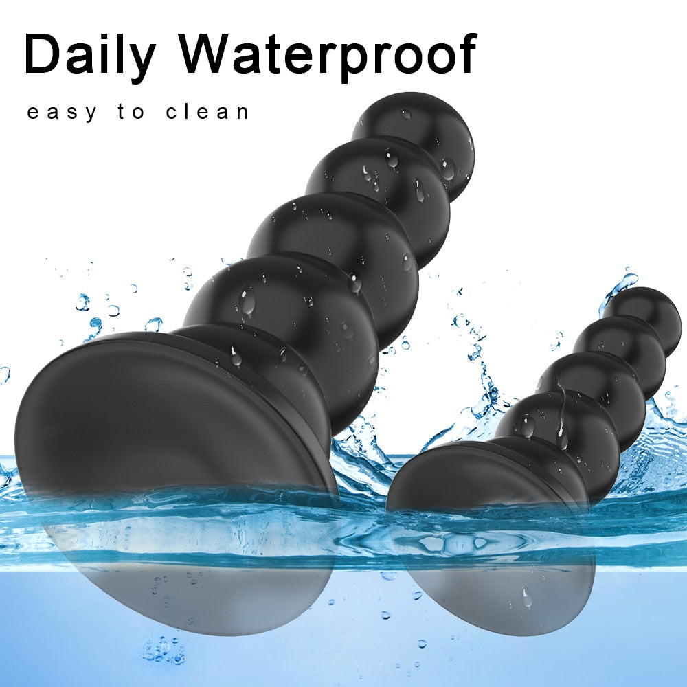 Female Male Masturbator Liquid Silicone 5 Beads Anal Plugs Big Dildos Butt Plug Sex Toys for Women Men Strong Suction Cup - buysextoyth