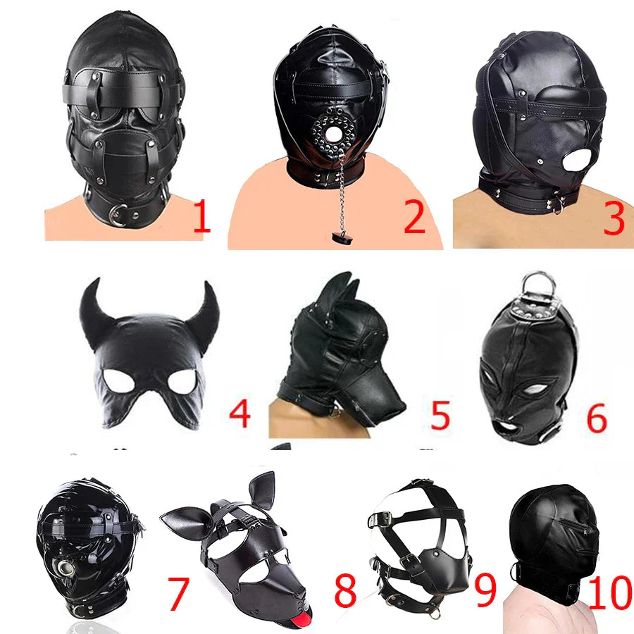 SM Leather Padded Hood Blindfold.Head Harness Mask Gag. BDSM Bondage .Sex Toys For Couples Accessories - buysextoyth