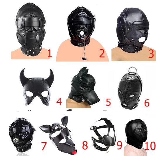 SM Leather Padded Hood Blindfold.Head Harness Mask Gag. BDSM Bondage .Sex Toys For Couples Accessories - buysextoyth