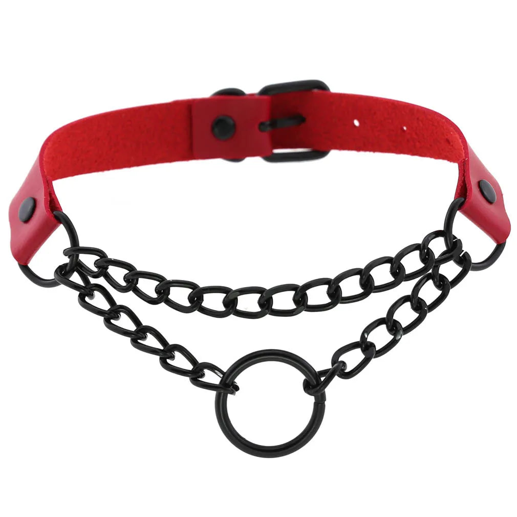 BDSM Punk Black Metal Tassel Red Choker Necklace Sexy Spiked Neck Strap Clavicle Collar Men Necklaces Halloween Women - buysextoyth