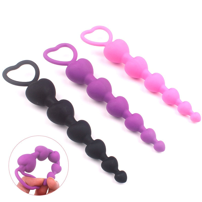 Heart Beads Soft Anal Plug Anus Toys Big  Balls Silicone G-Spot Stimulating Butt Plugs Adult Sex  Couple Sexy - buysextoyth