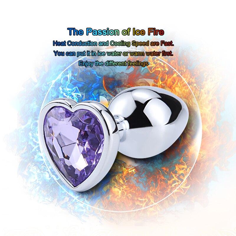 Heart Shaped Metal Anal Plug Sex Toys Stainless Smooth Steel Butt Plug Tail Crystal Jewelry Trainer for Women/Man Anal Dildo - buysextoyth