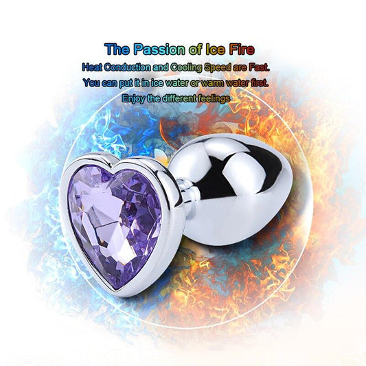 Heart Shaped Metal Anal Plug Sex Toys Stainless Smooth Steel Butt Plug Tail Crystal Jewelry Trainer for Women/Man Anal Dildo - buysextoyth