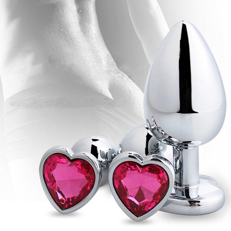 Heart Shaped Metal Anal Plug Sex Toys Stainless Smooth Steel Butt Plug Tail Crystal Jewelry Trainer for Women/Man Anal Dildo - buysextoyth