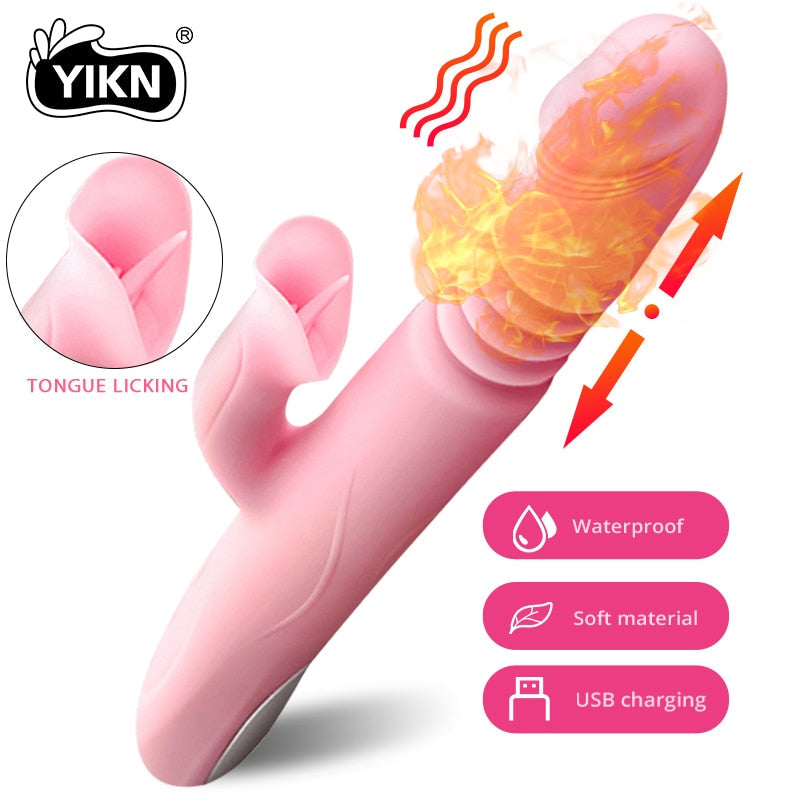 Heating Powerful Telescopic Vibrator for Women Tongue Licking Sex Toys Soft Silicone Clitoris Massage Stick Female Masturbators - buysextoyth