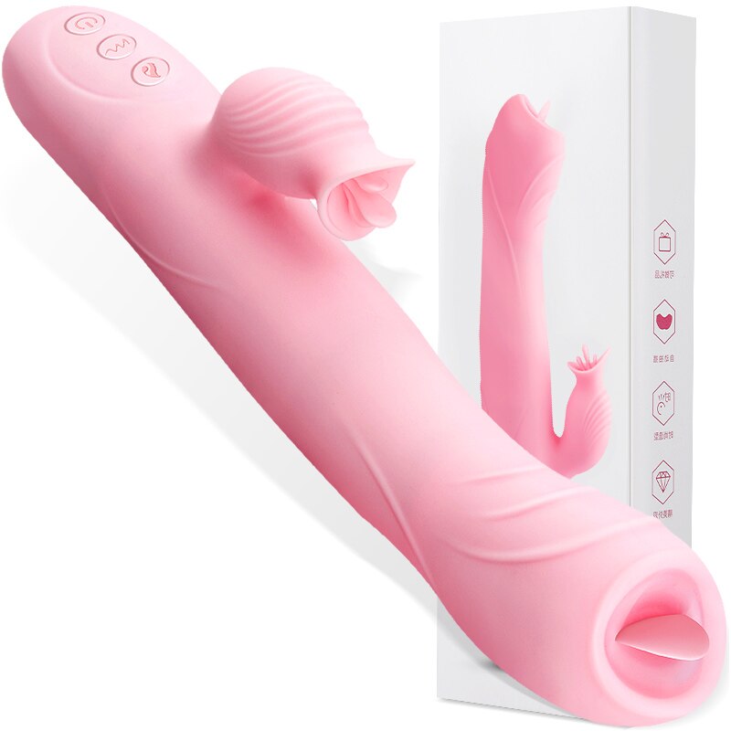 Heating Powerful Telescopic Vibrator for Women Tongue Licking Sex Toys Soft Silicone Clitoris Massage Stick Female Masturbators - buysextoyth