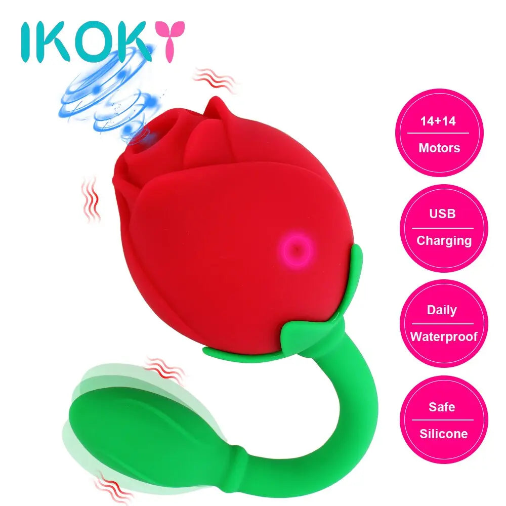 IKOKY 2 In 1 Anal Plug Sucking Vibrator Tail Vibration Clitoris Stimulation Vagina Nipple Massager Rose Shape Sex Toys for Women - buysextoyth