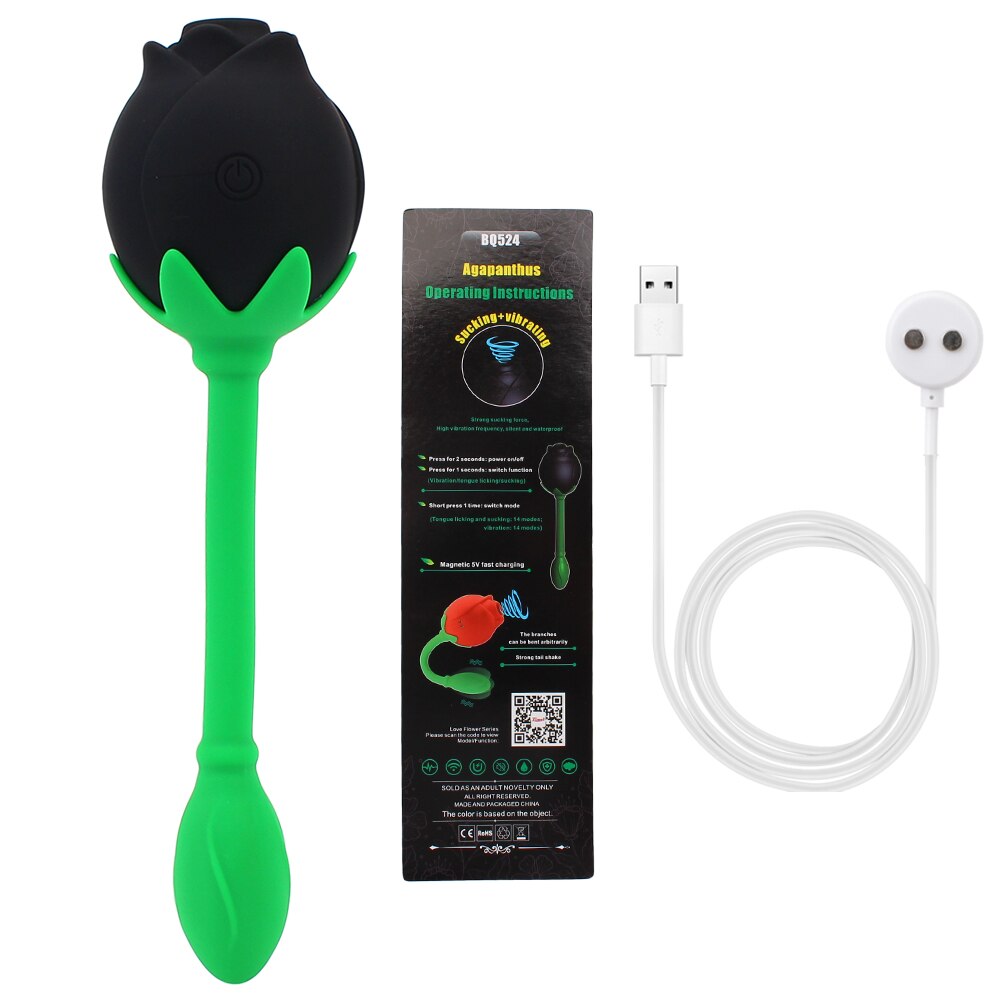 IKOKY 2 In 1 Anal Plug Sucking Vibrator Tail Vibration Clitoris Stimulation Vagina Nipple Massager Rose Shape Sex Toys for Women - buysextoyth