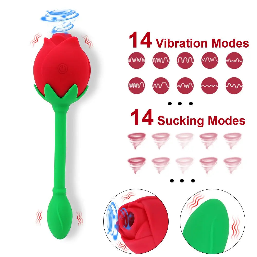 IKOKY 2 In 1 Anal Plug Sucking Vibrator Tail Vibration Clitoris Stimulation Vagina Nipple Massager Rose Shape Sex Toys for Women - buysextoyth