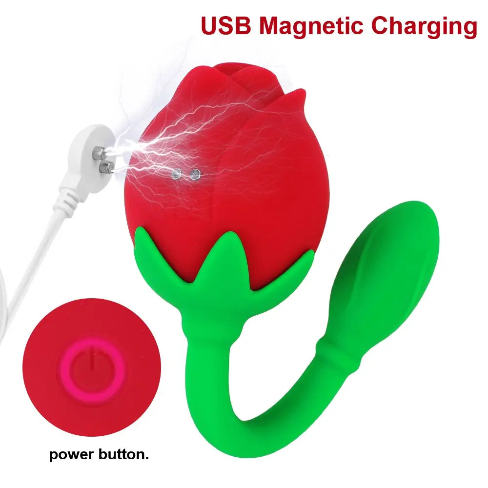 IKOKY 2 In 1 Anal Plug Sucking Vibrator Tail Vibration Clitoris Stimulation Vagina Nipple Massager Rose Shape Sex Toys for Women - buysextoyth