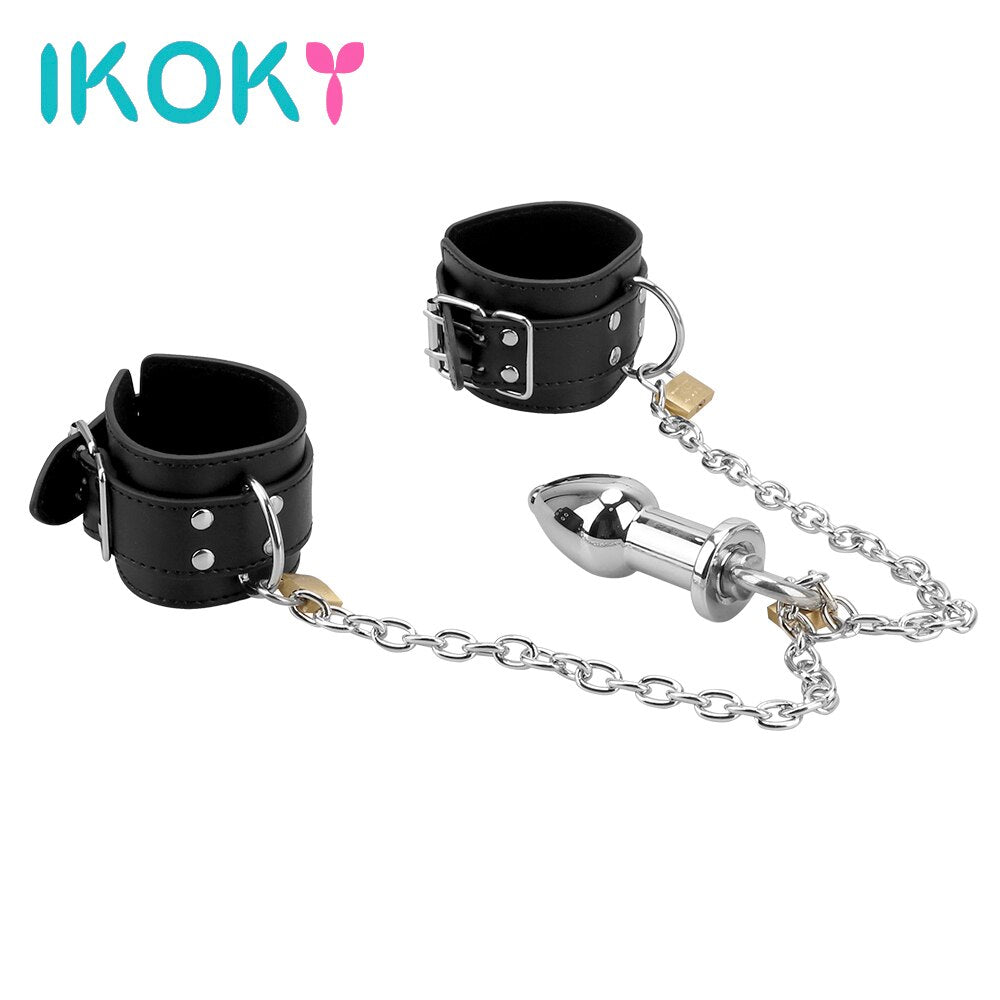 IKOKY Handcuff Bondage Kit Sex Toys for Women Leather Wrist Cuff Sex Restraints with Anal Plug Anal Plug Erotic Enema - buysextoyth