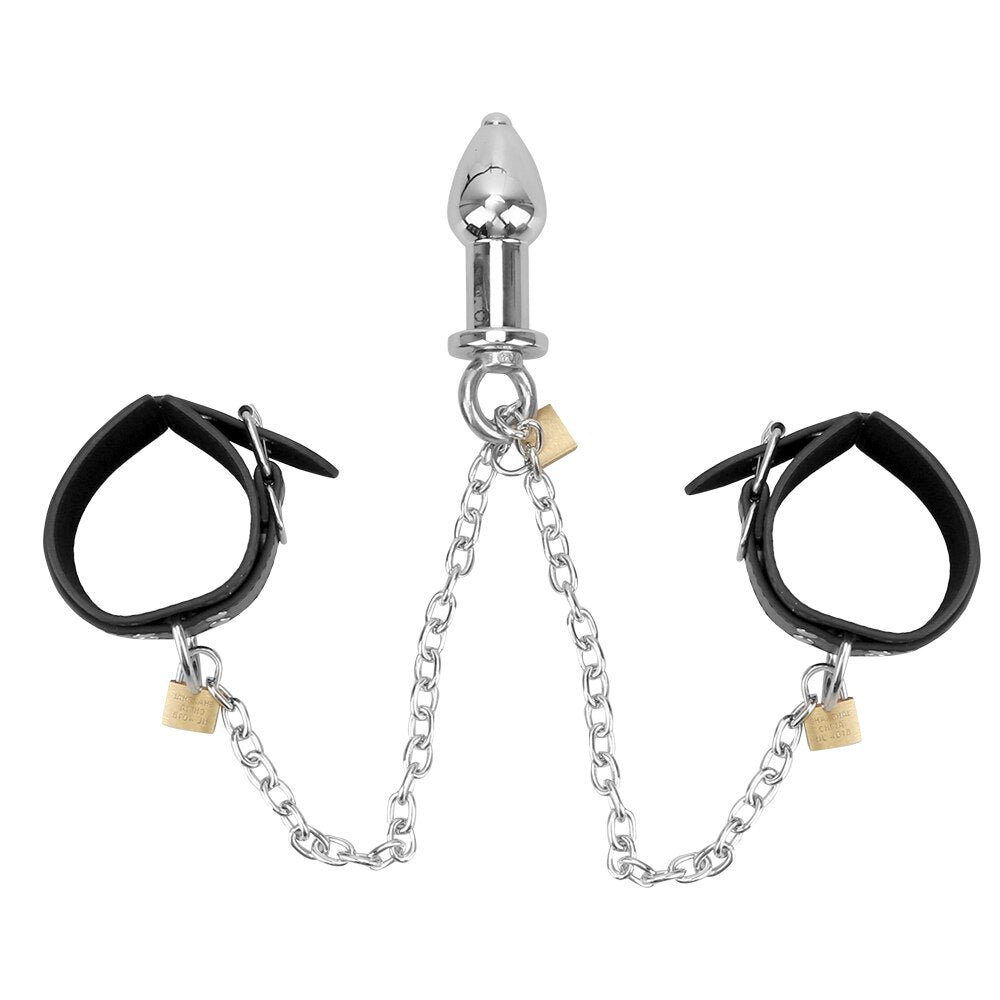 IKOKY Handcuff Bondage Kit Sex Toys for Women Leather Wrist Cuff Sex Restraints with Anal Plug Anal Plug Erotic Enema - buysextoyth