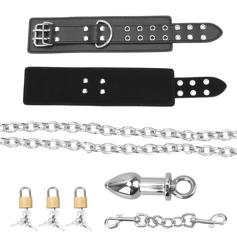 IKOKY Handcuff Bondage Kit Sex Toys for Women Leather Wrist Cuff Sex Restraints with Anal Plug Anal Plug Erotic Enema - buysextoyth