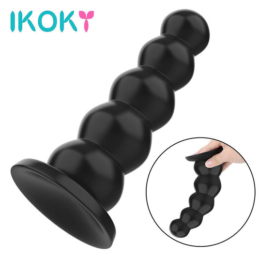 IKOKY Liquid Silicone 5 Beads Big Dildos Anal Plugs Strong Suction Cup Female Male Masturbator Butt Plug Sex Toys for Women Men - buysextoyth
