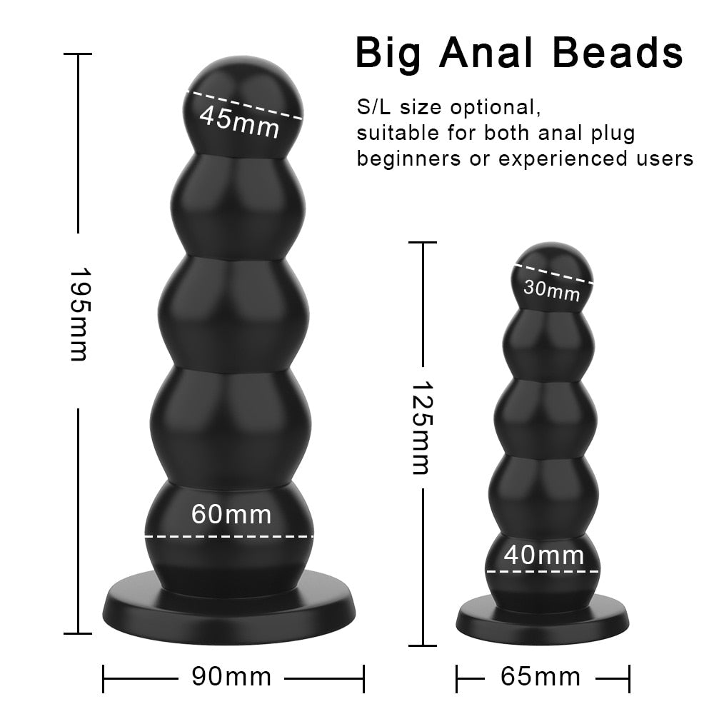 IKOKY Liquid Silicone 5 Beads Big Dildos Anal Plugs Strong Suction Cup Female Male Masturbator Butt Plug Sex Toys for Women Men - buysextoyth