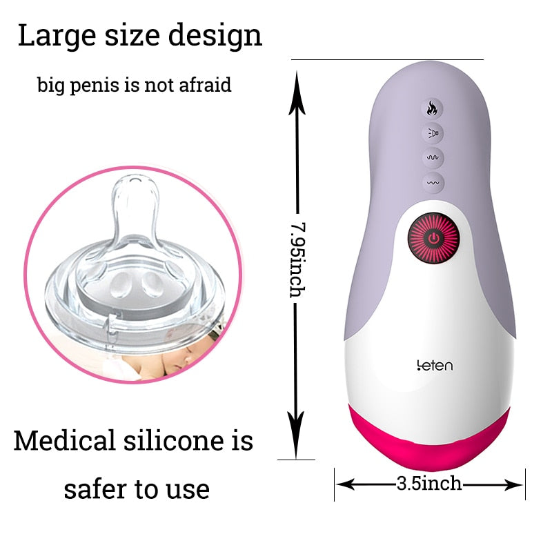 LeTen Masturbator Automatic Retractable Heating Cup Deep Throat Blowjob Masturbation Sucking Thrusting Vibrator Sex for Adult - buysextoyth