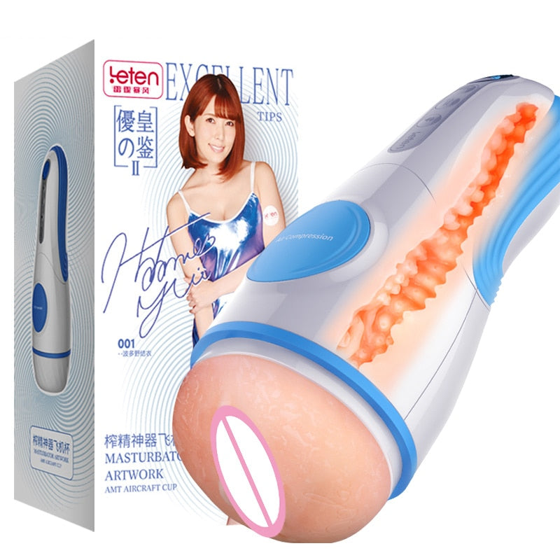 LeTen Masturbator Automatic Retractable Heating Cup Deep Throat Blowjob Masturbation Sucking Thrusting Vibrator Sex for Adult - buysextoyth