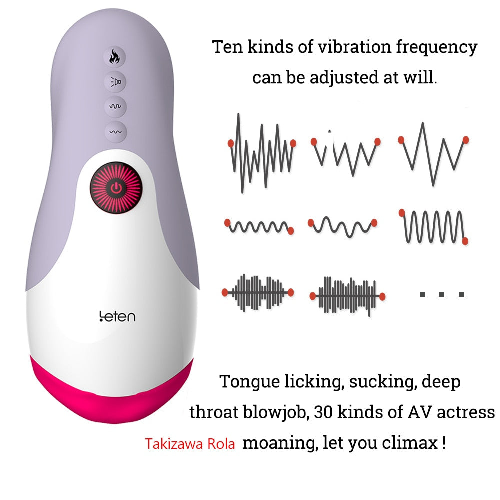 LeTen Masturbator Automatic Retractable Heating Cup Deep Throat Blowjob Masturbation Sucking Thrusting Vibrator Sex for Adult - buysextoyth