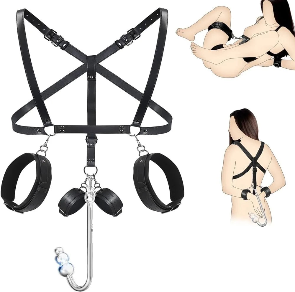 Leather Sex Bondage Suit Anal Hook Dribbling Gagged Anal Trainer Cosplay Ass Plug Fetish Slave Sex Toys Woman Man erotic 18+ - buysextoyth