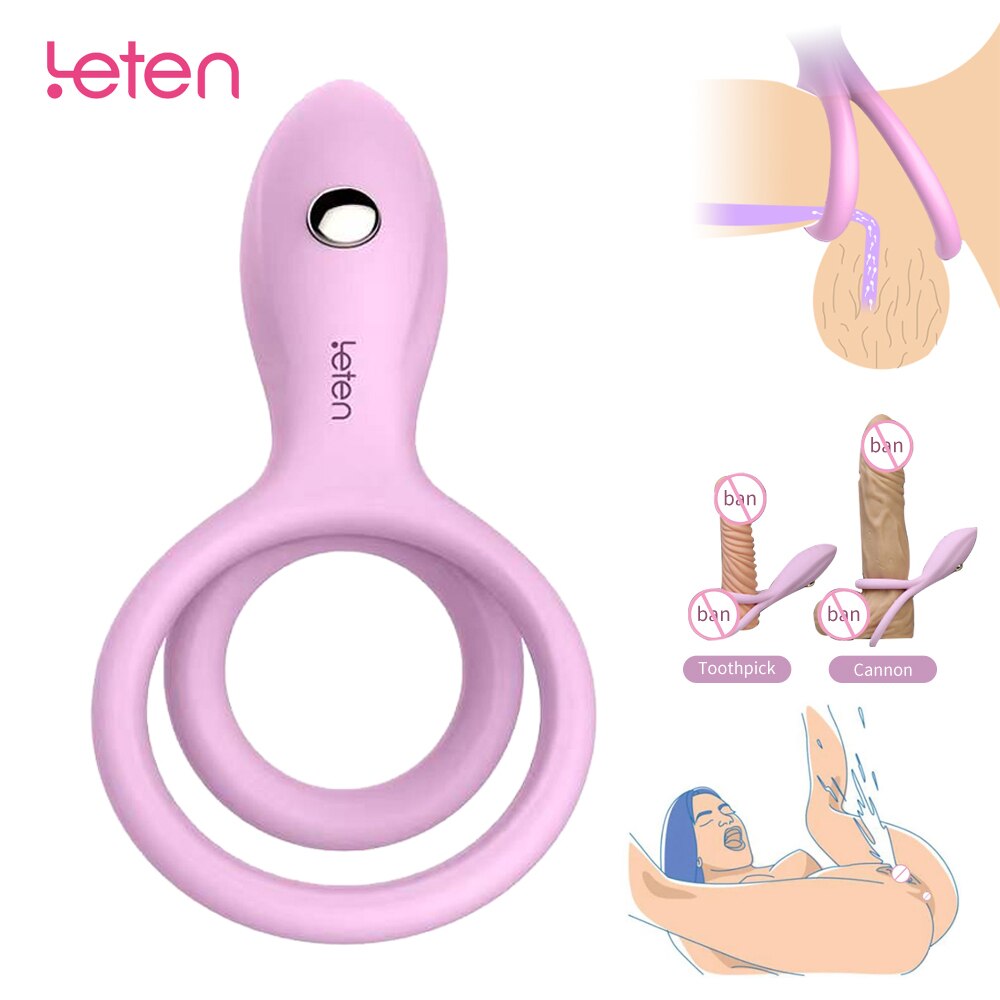 Leten Cock Ring Vibrators Reusable Silicone Dildo Penis Enlargement Delayed Ejaculations Anal Couples Chastity Sexy Toys for Men - buysextoyth
