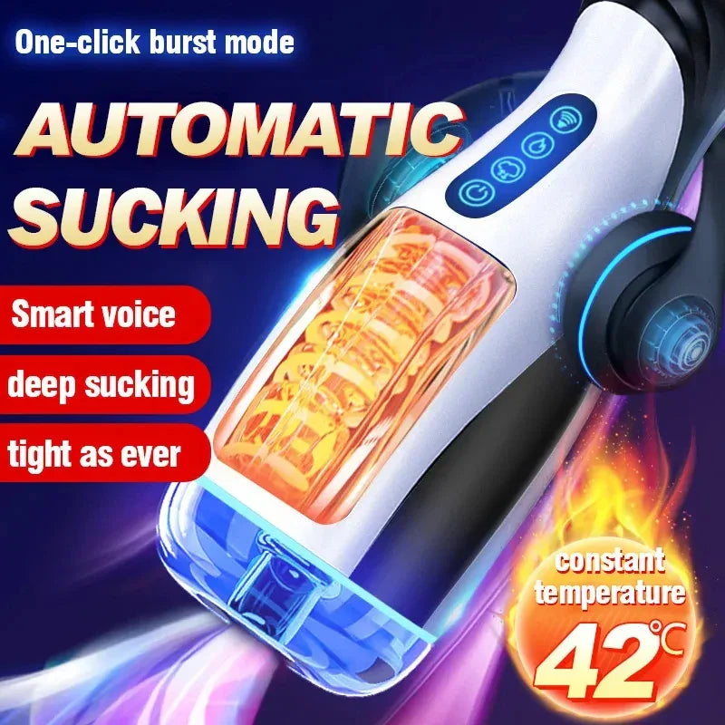 Male Masturbator Automatic Blowjob Cup Powerful Sucking Vaginal Mouth Intelligent Heated Masturbator Adult Sex Toys For Men - buysextoyth