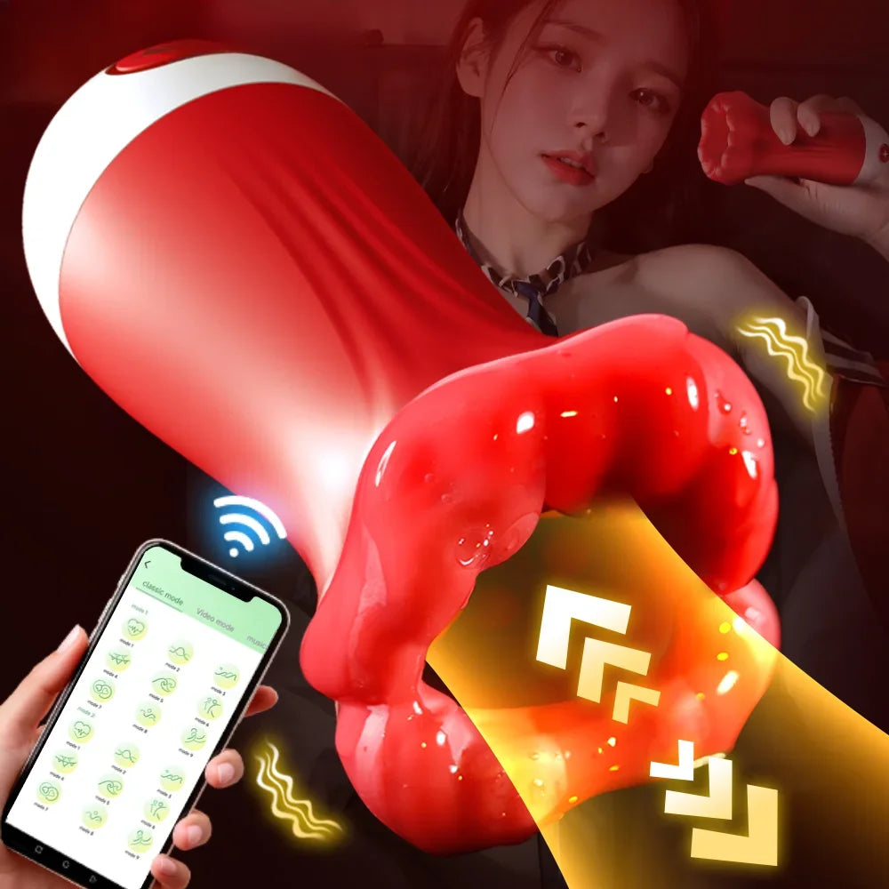Male Masturbator Deep Throat Blowjob APP Control Vibrating Oral Sex Pussy Vagina Stimulation Adult Sex Toys Masturbators for Men - buysextoyth