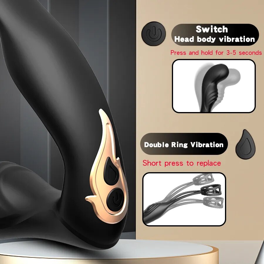 Male Prostate Massage Vibrator Double Ring Anal Plug Vibrator Silicone Delay Ejaculation Male Masturbator Adult Sex Toys for Men - buysextoyth