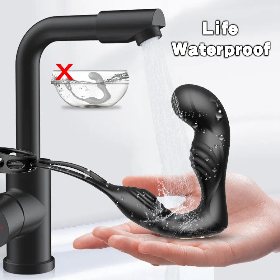 Male Prostate Massage Vibrator Double Ring Anal Plug Vibrator Silicone Delay Ejaculation Male Masturbator Adult Sex Toys for Men - buysextoyth