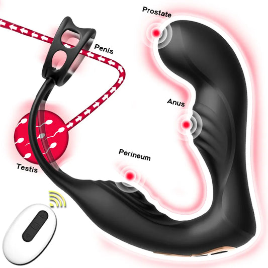 Male Prostate Massage Vibrator Double Ring Anal Plug Vibrator Silicone Delay Ejaculation Male Masturbator Adult Sex Toys for Men - buysextoyth