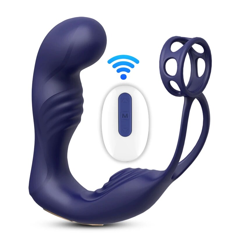 Male Prostate Massage Vibrator Double Ring Anal Plug Vibrator Silicone Delay Ejaculation Male Masturbator Adult Sex Toys for Men - buysextoyth