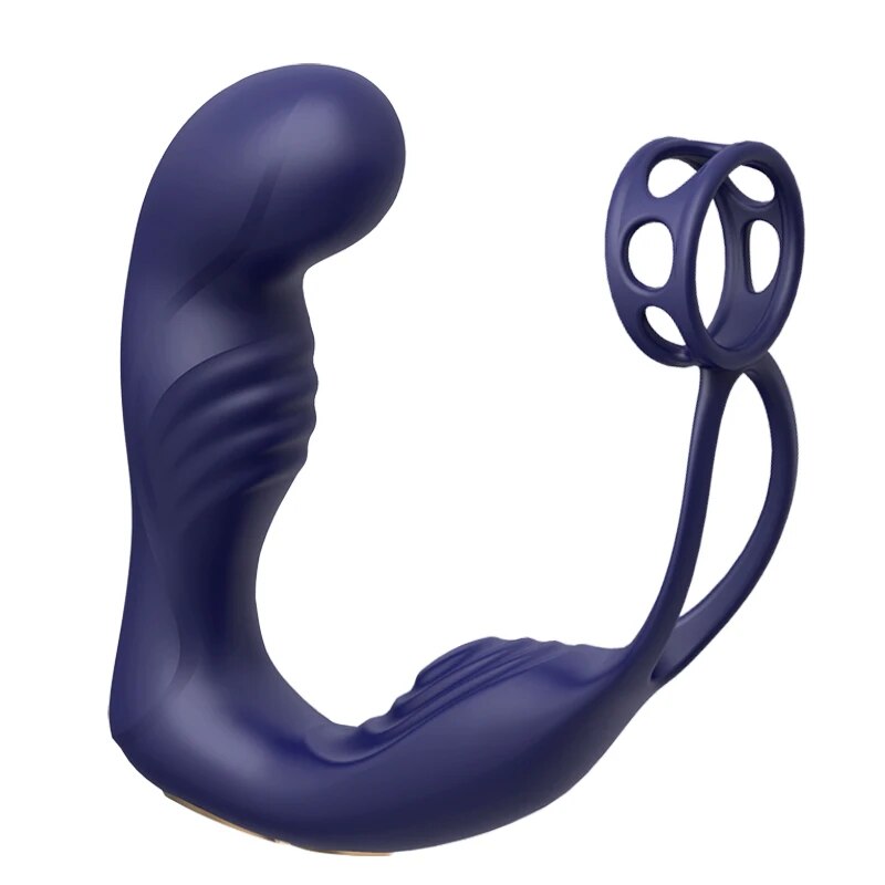 Male Prostate Massage Vibrator Double Ring Anal Plug Vibrator Silicone Delay Ejaculation Male Masturbator Adult Sex Toys for Men - buysextoyth