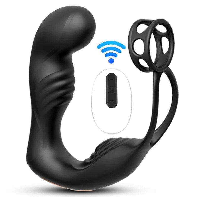 Male Prostate Massage Vibrator Double Ring Anal Plug Vibrator Silicone Delay Ejaculation Male Masturbator Adult Sex Toys for Men - buysextoyth