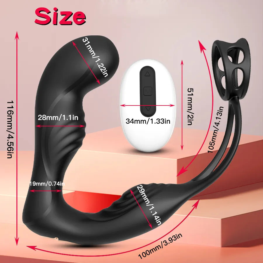 Male Prostate Massage Vibrator Double Ring Anal Plug Vibrator Silicone Delay Ejaculation Male Masturbator Adult Sex Toys for Men - buysextoyth