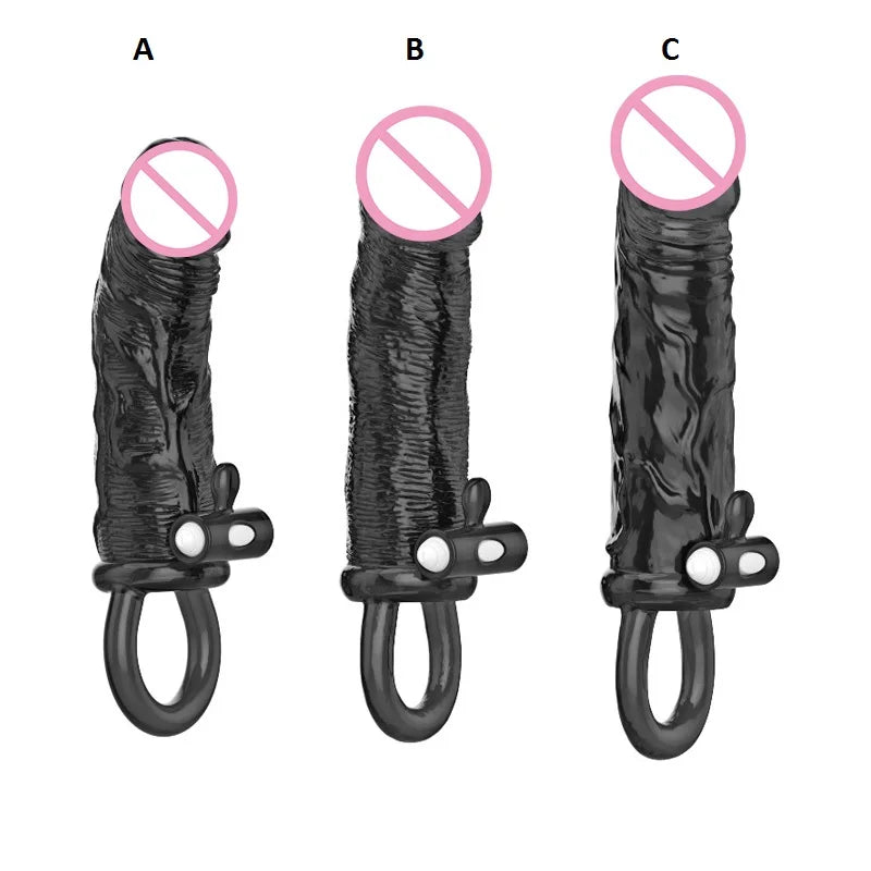 Man Penis Extender Dildo Sex Toys Condones  Realistic Condoms for Men Penis Vibrator Sleeve Reusable Vibe Condoms Extend - buysextoyth