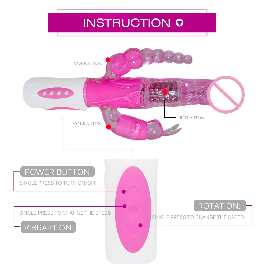 Masturbator Anal Plug Rabbit Vibrator for Women Vagina G-Spot Clitoris Stimulator Rotating Powerful Dildo Massage Adult Sex Toy - buysextoyth