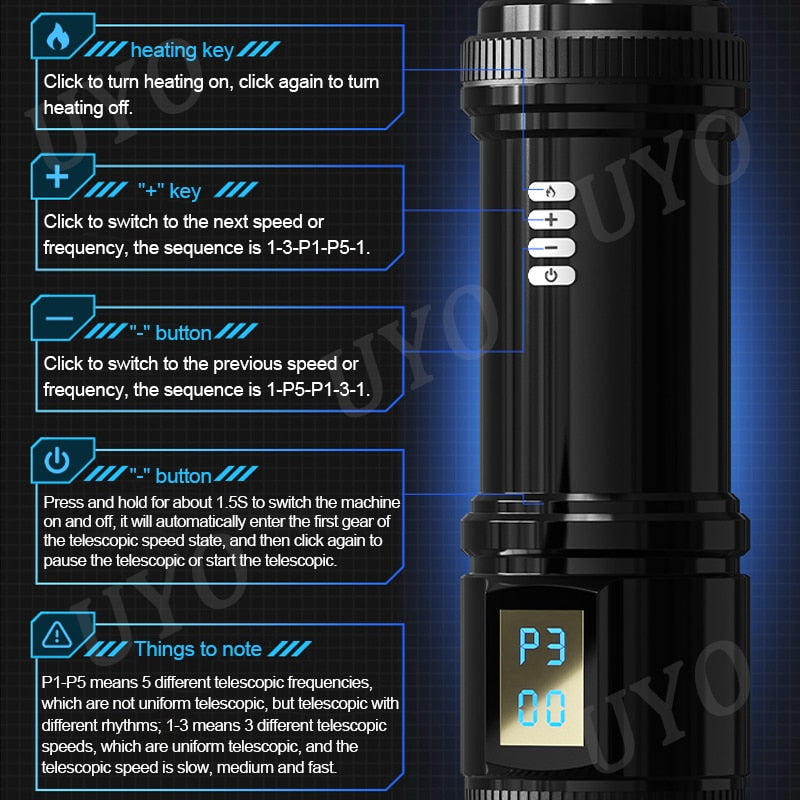 ญี่ปุ่นชาย Masturbator อัตโนมัติ Retractable Masturbation ถ้วยช่องคลอดดูดความร้อน Masturbator จอแสดงผล LCD ของเล่นเพศชาย - buysextoyth