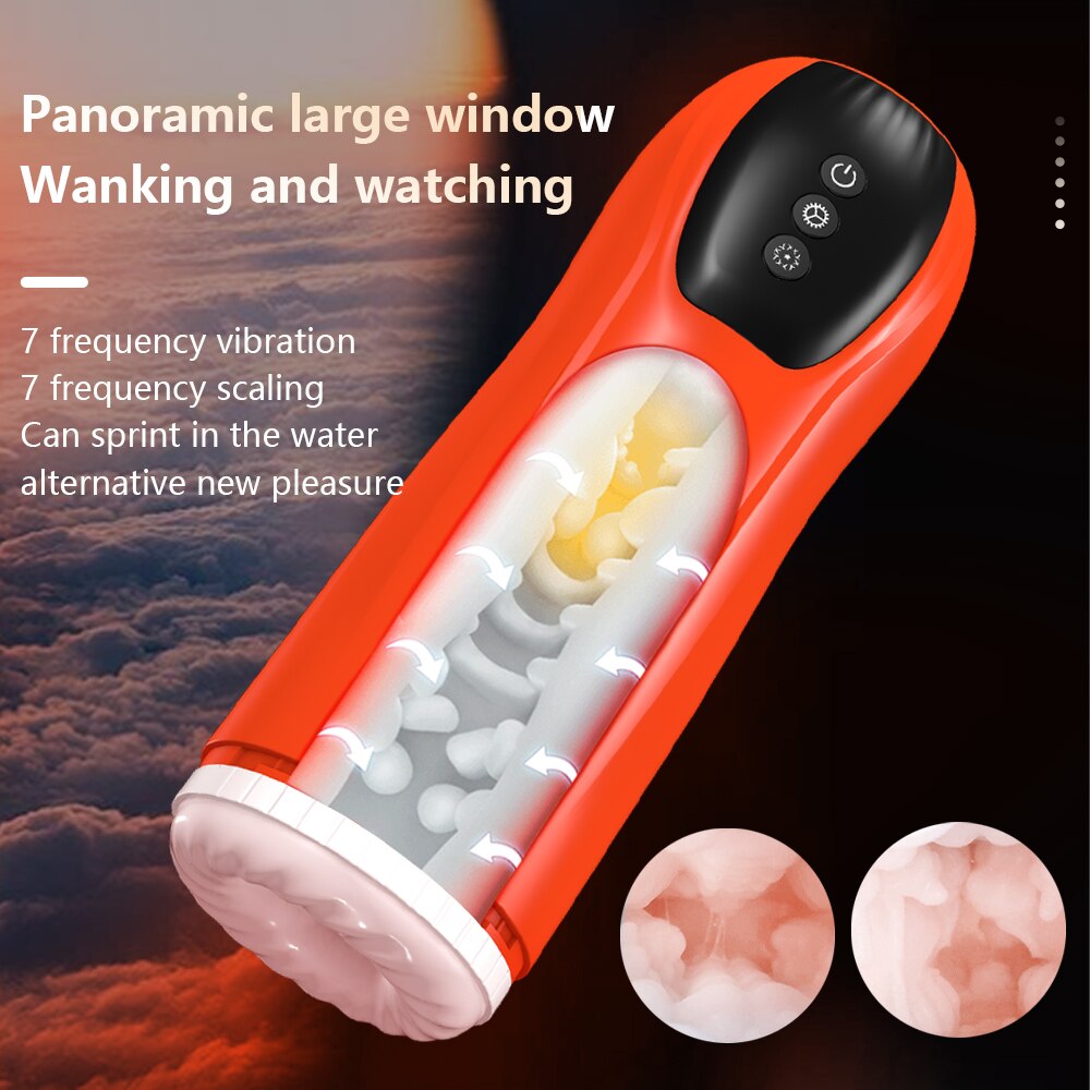 ไฟฟ้า Masturbator อัตโนมัติที่มีประสิทธิภาพ Sucks Telescopic ความร้อนช่องคลอดอมควย Moaning Masturbation ถ้วยเซ็กซ์ทอยสำหรับชาย - buysextoyth