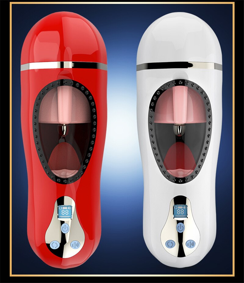อมควยลิ้นเลียชาย Masturbator Vibrator สำหรับผู้ชายอัตโนมัติ Oral Deep Throat ช่องคลอด Masturbator ถ้วยความร้อนชายของเล่น - buysextoyth