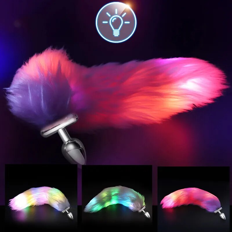 Metal Stainless Glow Steel New Detachable Led Cosplay Luminous Fox Tail Anal Butt Plug Sex Toys For Woman Man Couple - buysextoyth