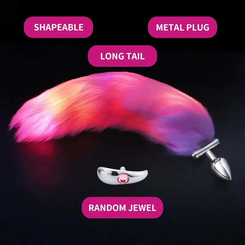 Metal Stainless Glow Steel New Detachable Led Cosplay Luminous Fox Tail Anal Butt Plug Sex Toys For Woman Man Couple - buysextoyth