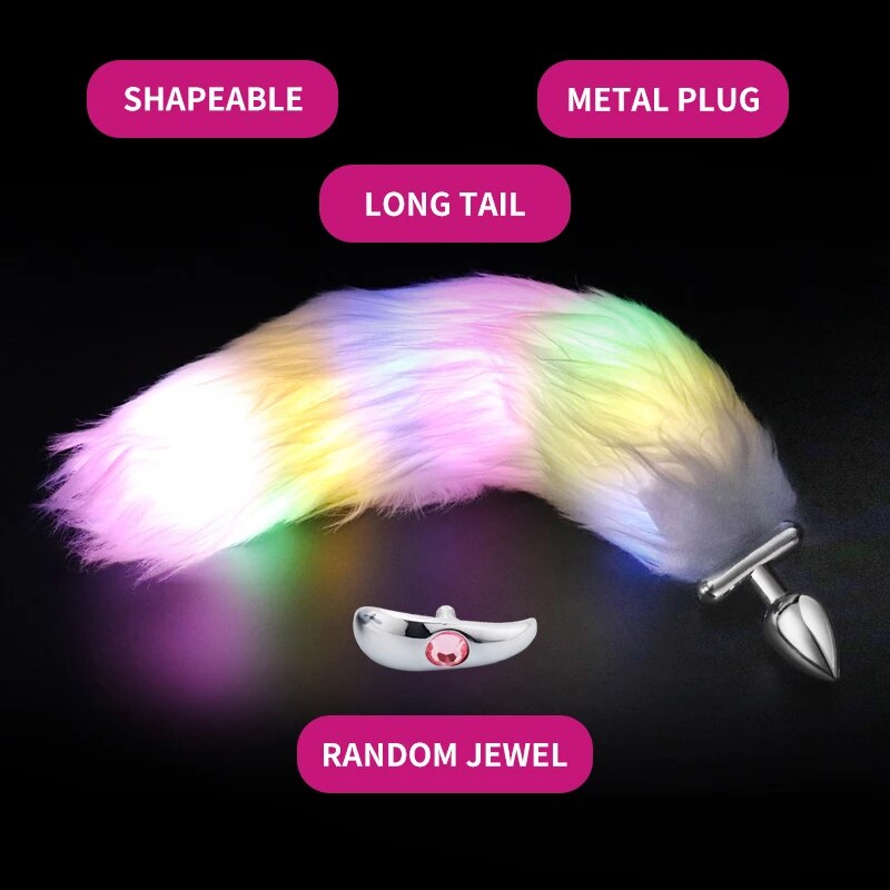 Metal Stainless Glow Steel New Detachable Led Cosplay Luminous Fox Tail Anal Butt Plug Sex Toys For Woman Man Couple - buysextoyth