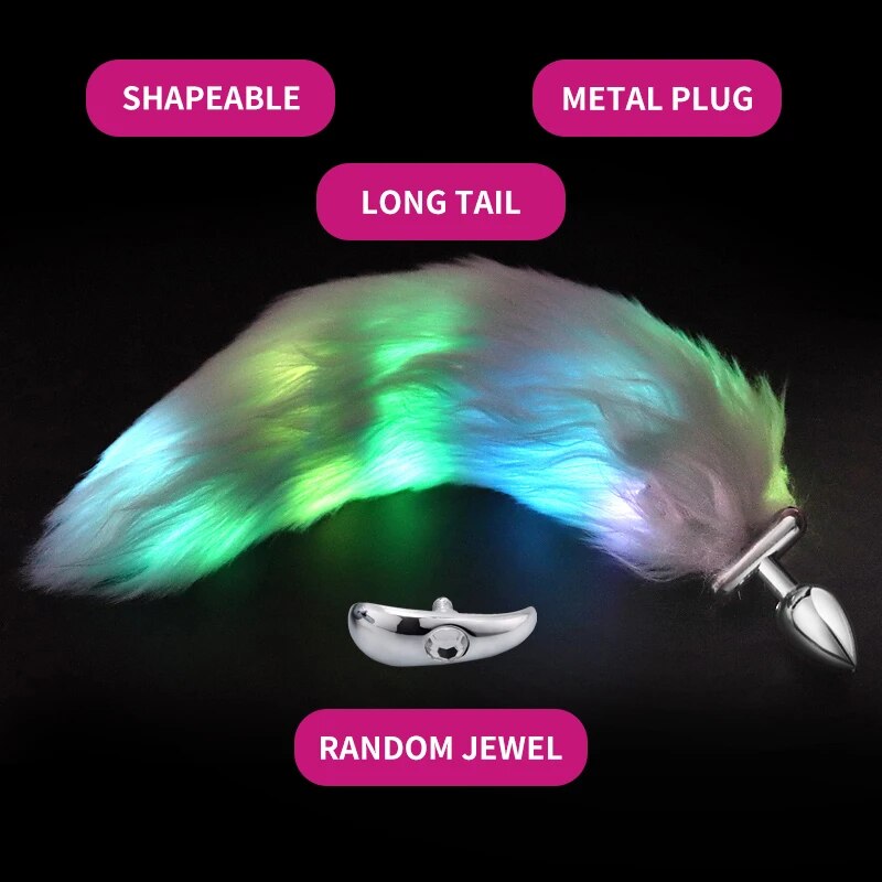 Metal Stainless Glow Steel New Detachable Led Cosplay Luminous Fox Tail Anal Butt Plug Sex Toys For Woman Man Couple - buysextoyth