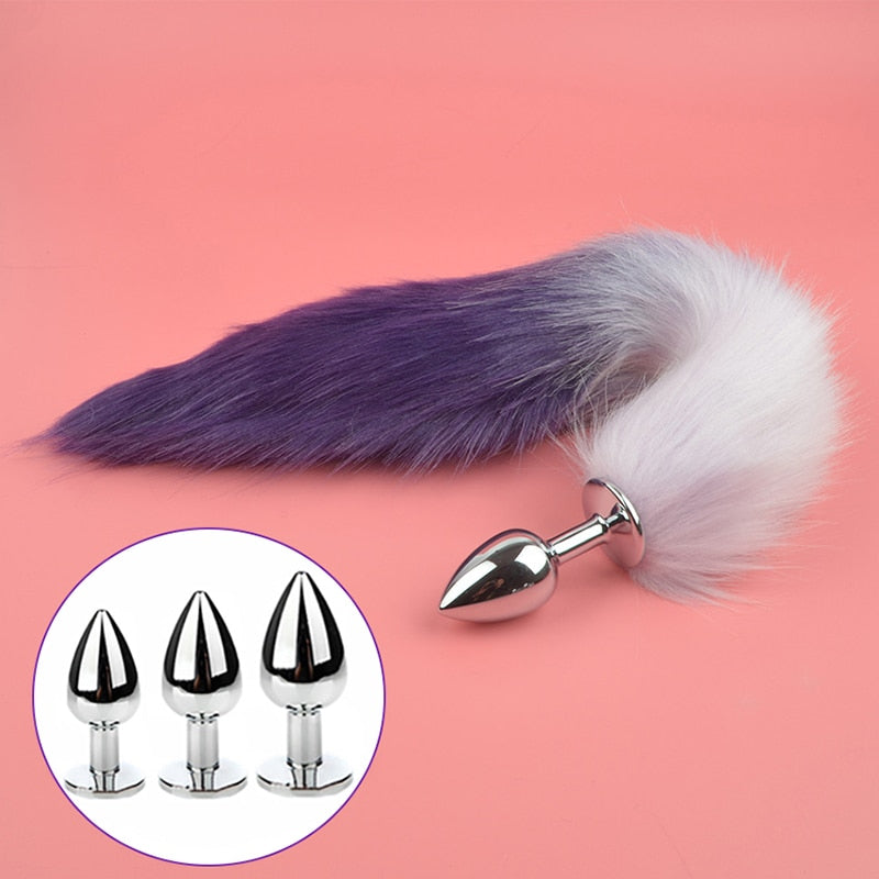 Metal with Gradient Color Fox Analplug Tail Flirting Anal Analplug Dilatation Ass Plug G Point Massage Masturbation Gay Sex Toys - buysextoyth