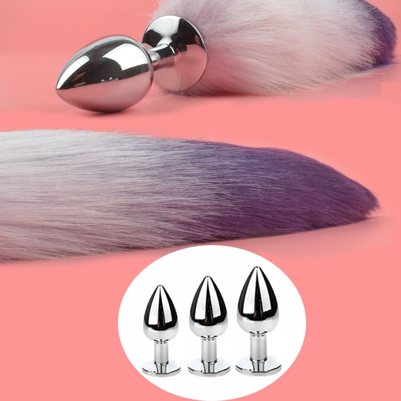 Metal with Gradient Color Fox Analplug Tail Flirting Anal Analplug Dilatation Ass Plug G Point Massage Masturbation Gay Sex Toys - buysextoyth
