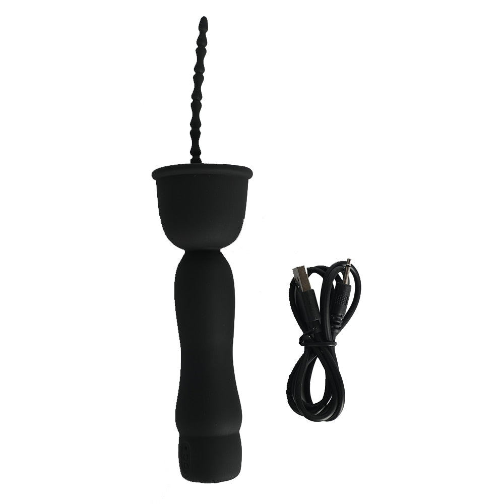 Mushroom Head 16-frequency Vibration Urethral Stick Rechargeable Massage Male Silicone Penis Time-lapse Training Exercise Black - buysextoyth